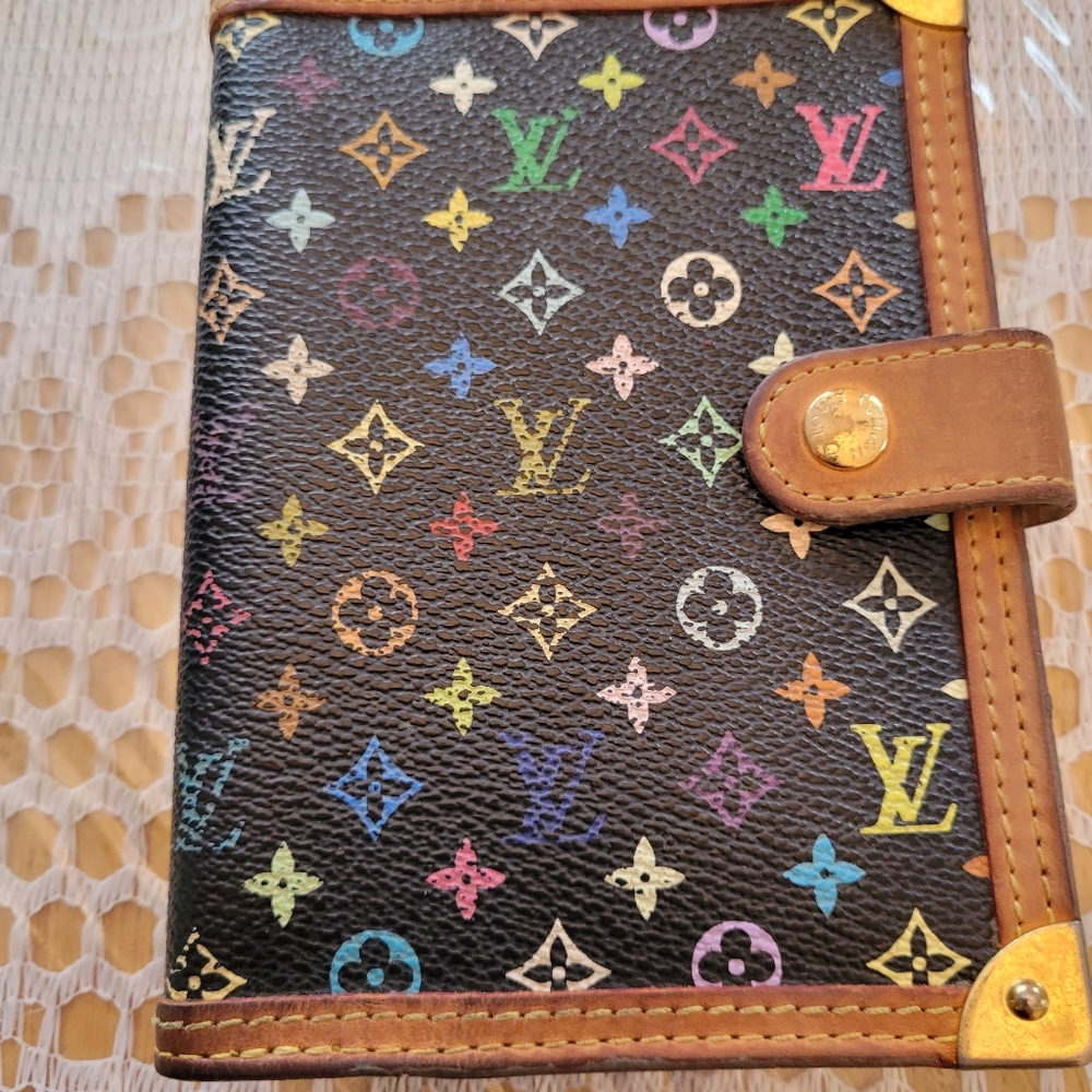 Auth 100% Louis Vuitton Multicolor Agenda PM Black Day planner cover